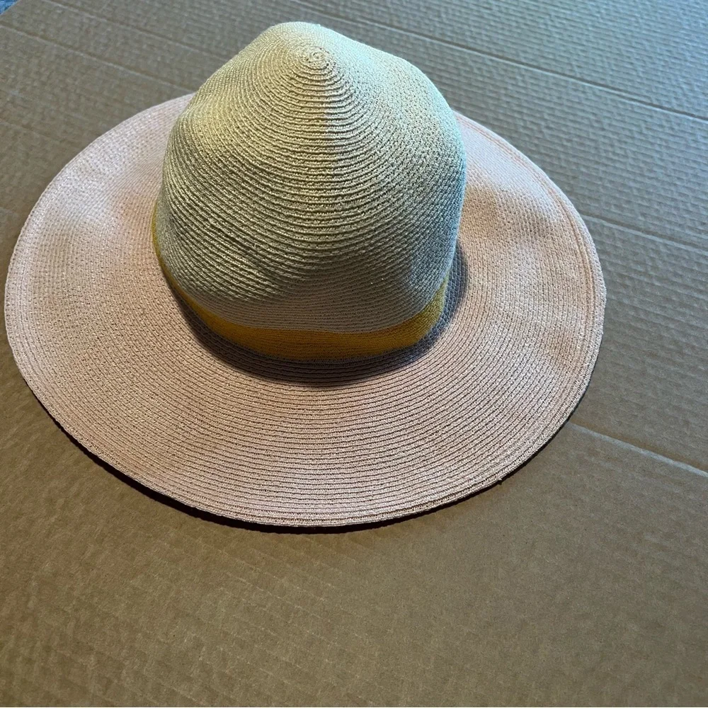 Eugenia Kim colorblock hemp Sun hat, adjustable size, sand/pink, NWOT